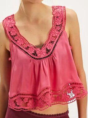 Free People PINK Satiny Ruthie Top Size XL